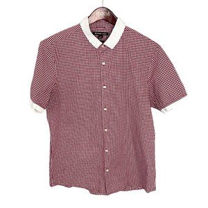 Michael Kors Men's Red Gingham Check Slim Fit Casual Button Down Shirt Size L